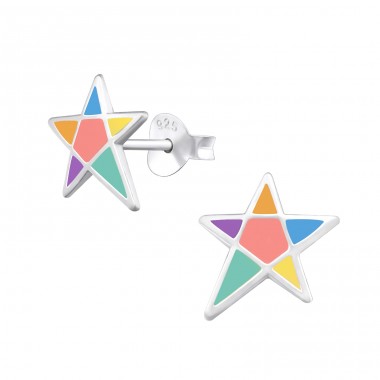 Star - 925 Sterling Silver Ear studs with enamel colors A4S36468