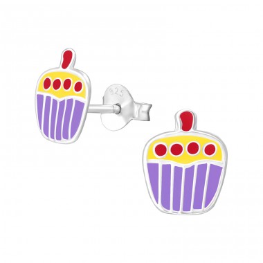 Strieborný Cupcake - Striebro 925 Farebné puzetové náušnice A4S3677