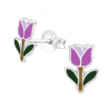 Tulipán - Striebro 925 Farebné puzetové náušnice A4S37486
