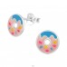 Doughnut - 925 Sterling Silver Ear studs with enamel colors A4S38261