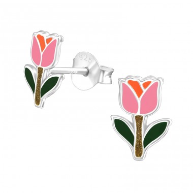 Tulipán - Striebro 925 Farebné puzetové náušnice A4S38287