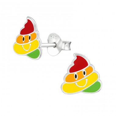 Poo Emoji - Stříbro 925 Barevné puzetové náušnice A4S38384