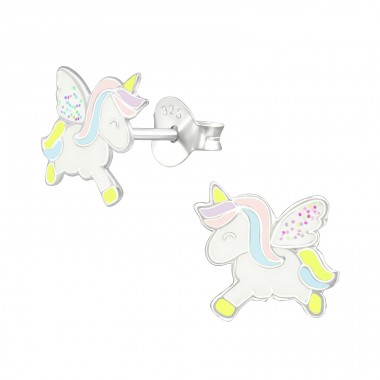 Ein Einhorn - 925er Silber Ohrstecker mit Emaillefarben A4S38694