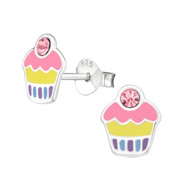 Muffin - Šperkové Striebro 925 Puzetové Náušnice S Krištáľom A4S39857