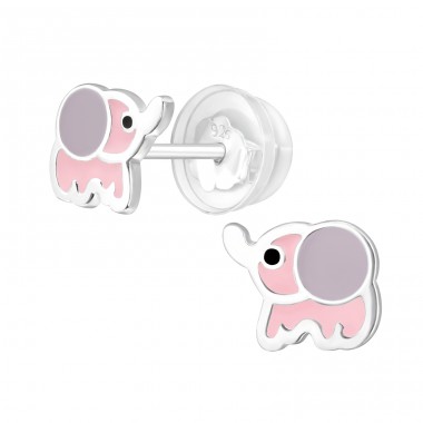 Pink Elephant - 925 Sterling Silver Ear Studs With Enamel Colors A4S39990