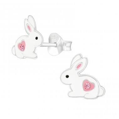 Kaninchen - 925er Silber Ohrstecker mit Emaillefarben A4S40324