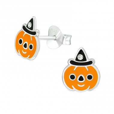 Pumpkin - 925 Sterling Silver Ear studs with enamel colors A4S40359