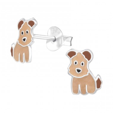Dog - 925 Sterling Silver Ear studs with enamel colors A4S41510