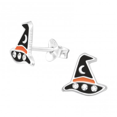 Witch Hat - 925 Sterling Silver Ear studs with crystals A4S41516