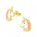 Golden Unicorn with glitter and crystal - 925 Sterling Silver Ear Studs With Enamel Colors A4S41747