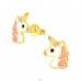 Golden Unicorn head - 925 Sterling Silver Ear Studs With Enamel Colors A4S41748