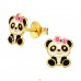 Golden Panda with bow - 925 Sterling Silver Ear Studs With Enamel Colors A4S41752