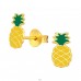 Golden Pineapple - 925 Sterling Silver Ear Studs With Enamel Colors A4S41759