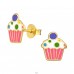 Golden Cupcake - 925 Sterling Silver Ear Studs With Enamel Colors A4S41762