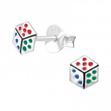 Dice - 925 Sterling Silver Ear studs with enamel colors A4S42548