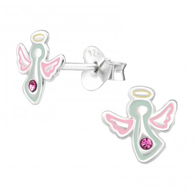 Flying Angel - 925 Sterling Silver Ear Studs With Enamel Colors A4S43205