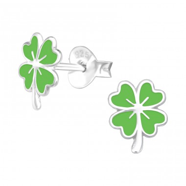 Clover to be lucky - 925 Sterling Silver Ear Studs With Enamel Colors A4S43208