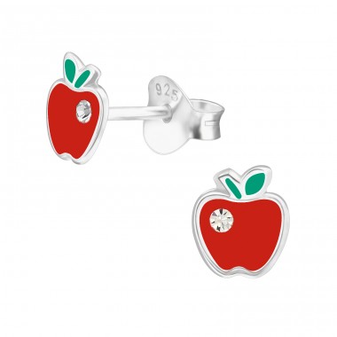 Roter Apfel mit Kristall - Farbige Ohrstecker aus 925er Sterlingsilber A4S43879