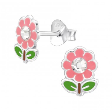 Flower - 925 Sterling Silver Ear studs with enamel colors A4S44565