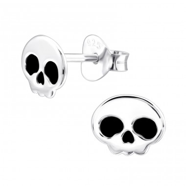 Scary skull - 925 Sterling Silver Ear Studs With Enamel Colors A4S44653
