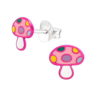 Cartoon Mushroom - 925 Sterling Silver Ear Studs With Enamel Colors A4S44715