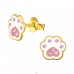 Golden Paw Print with pink crystals - 925 Sterling Silver Ear Studs With Enamel Colors A4S44743