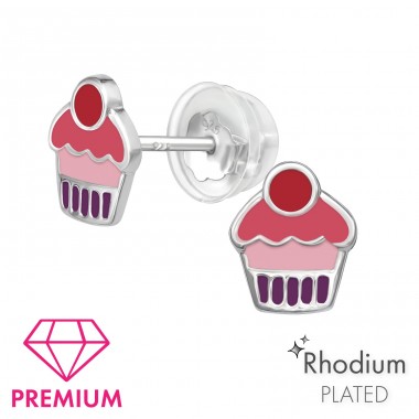 Cupcake - Premium* - 925 Sterling Silver Ear Studs With Enamel Colors A4S45000