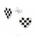 Checkerboard heart shape - 925 Sterling Silver Ear Studs With Enamel Colors A4S45329