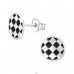Checkerboard round shaped - 925 Sterling Silver Ear Studs With Enamel Colors A4S45330