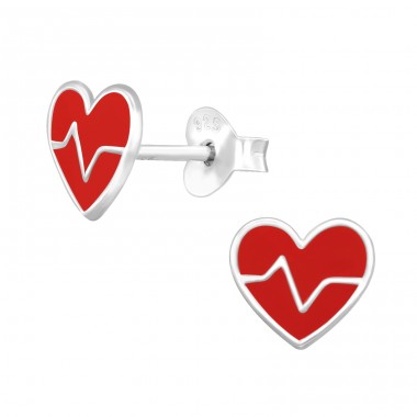 Heart beat - 925 Sterling Silver Ear Studs With Enamel Colors A4S45370