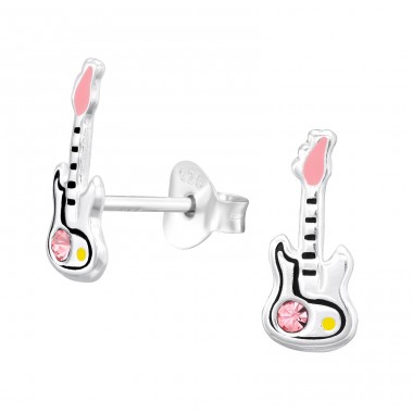 Guitar music instrument - 925 Sterling Silver Ear Studs With Enamel Colors A4S45377