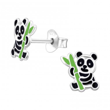 Panda z Bambusem - Srebro Próby 925 Kolorowe Kolczyki Ze Sztyftem A4S45386