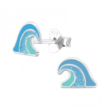 Wave with glitter - 925 Sterling Silver Ear Studs With Enamel Colors A4S45847
