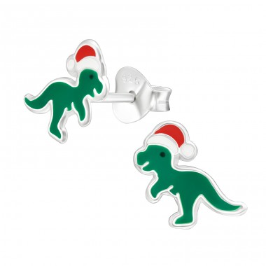 Santa dinosaurus - Šperkové Striebro 925 Farebné Puzetové Náušnice A4S45848