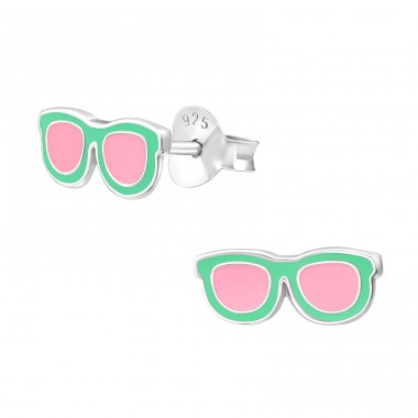 Glasses - 925 Sterling Silver Ear studs with enamel colors A4S45868