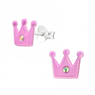 Princess Crown - 925 Sterling Silver Ear Studs With Enamel Colors A4S45905