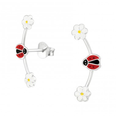 Marienkäfer & Gänseblümchen - 925Er Silber Ohrstecker Mit Emaillefarben A4S46104