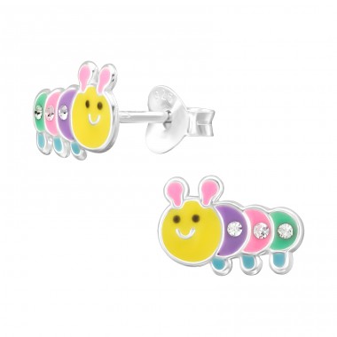 Caterpillar Ear studs with stones - 925 Sterling Silver Ear Studs With Enamel Colors A4S46106