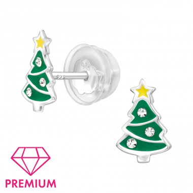 Christmas Tree - Premium* - 925 Sterling Silver Ear Studs With Enamel Colors A4S46299