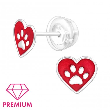 Heart Paw - Premium* - 925 Sterling Silver Ear Studs With Enamel Colors A4S46424