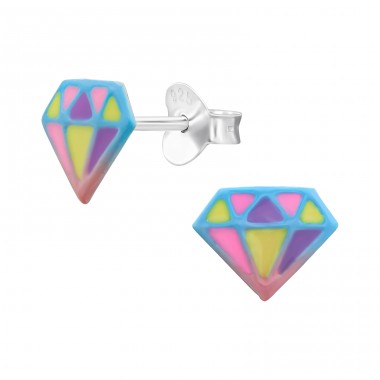 Diamond for kids - 925 Sterling Silver Ear Studs With Enamel Colors A4S46616