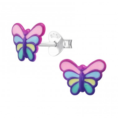 Butterfly - 925 Sterling Silver Ear Studs With Enamel Colors A4S46619