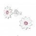 Flower with pink Crystal - 925 Sterling Silver Ear Studs With Enamel Colors A4S47110