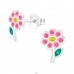 Flower pink with crystals - 925 Sterling Silver Ear Studs With Enamel Colors A4S47229
