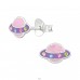 Saturn with Crystal - 925 Sterling Silver Ear Studs With Enamel Colors A4S47312