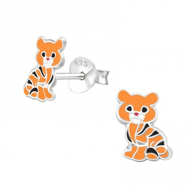 Tiger - 925 Sterling Silver Ear studs with enamel colors A4S47988