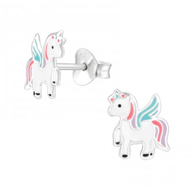 Unicorn - 925 Sterling Silver Ear studs with enamel colors A4S48001