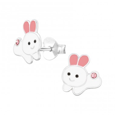 Rabbit with Crystal - 925 Sterling Silver Ear Studs With Enamel Colors A4S48007