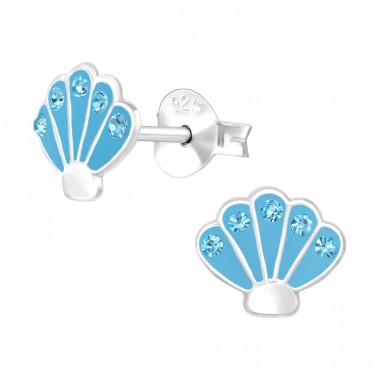 Shell with crystalls - 925 Sterling Silver Ear Studs With Enamel Colors A4S48186