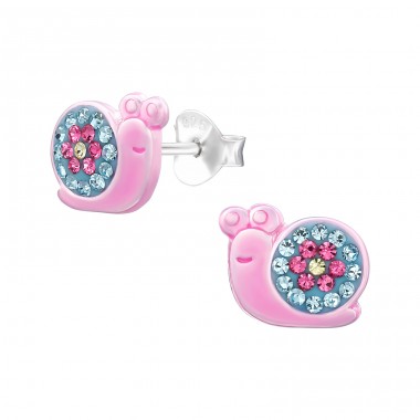 Snail with Crystals - 925 Sterling Silver Ear Studs With Enamel Colors A4S48292